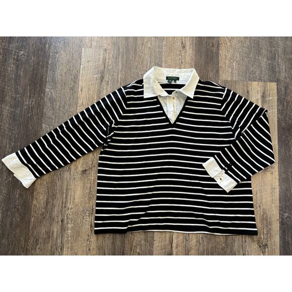 Ralph Lauren Striped V-Neck Sweater w/White Collar Size 3X - Picture 1 of 5